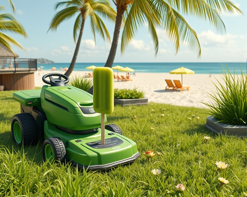 green, popsicle, beach, lawn mower